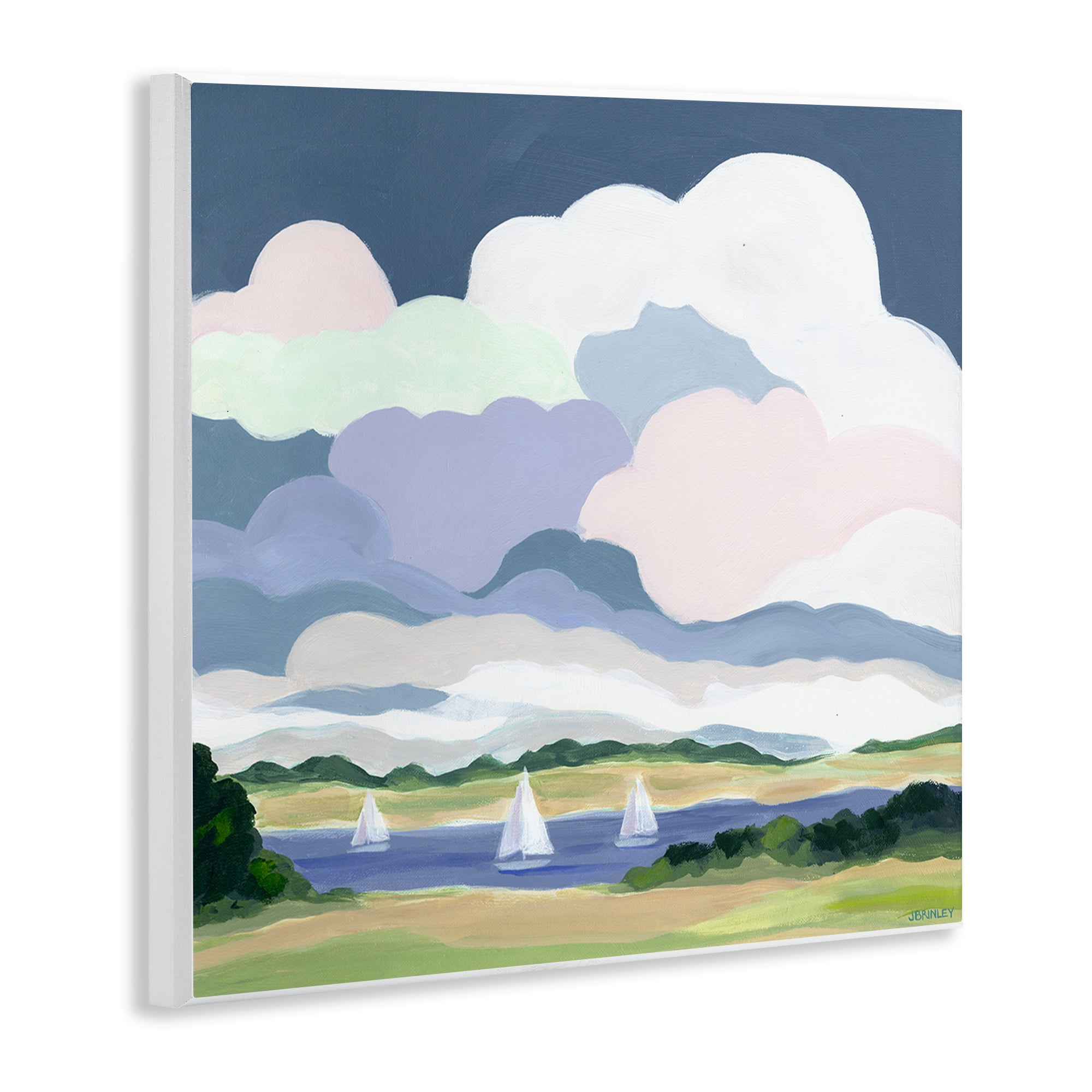 Stupell Industries Lake Sailboats with Clouds Landscape & Nature Painting Unframed Art Print Wall Art, 12 x 12