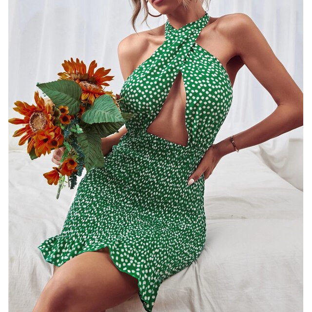wsevypo Backless Tie Up Short Wrap Bodycon Sundress Women Sexy Cross Halter Mini Sheath Dress Party Ladies Cutout Front DressM Gao Jinjia LED