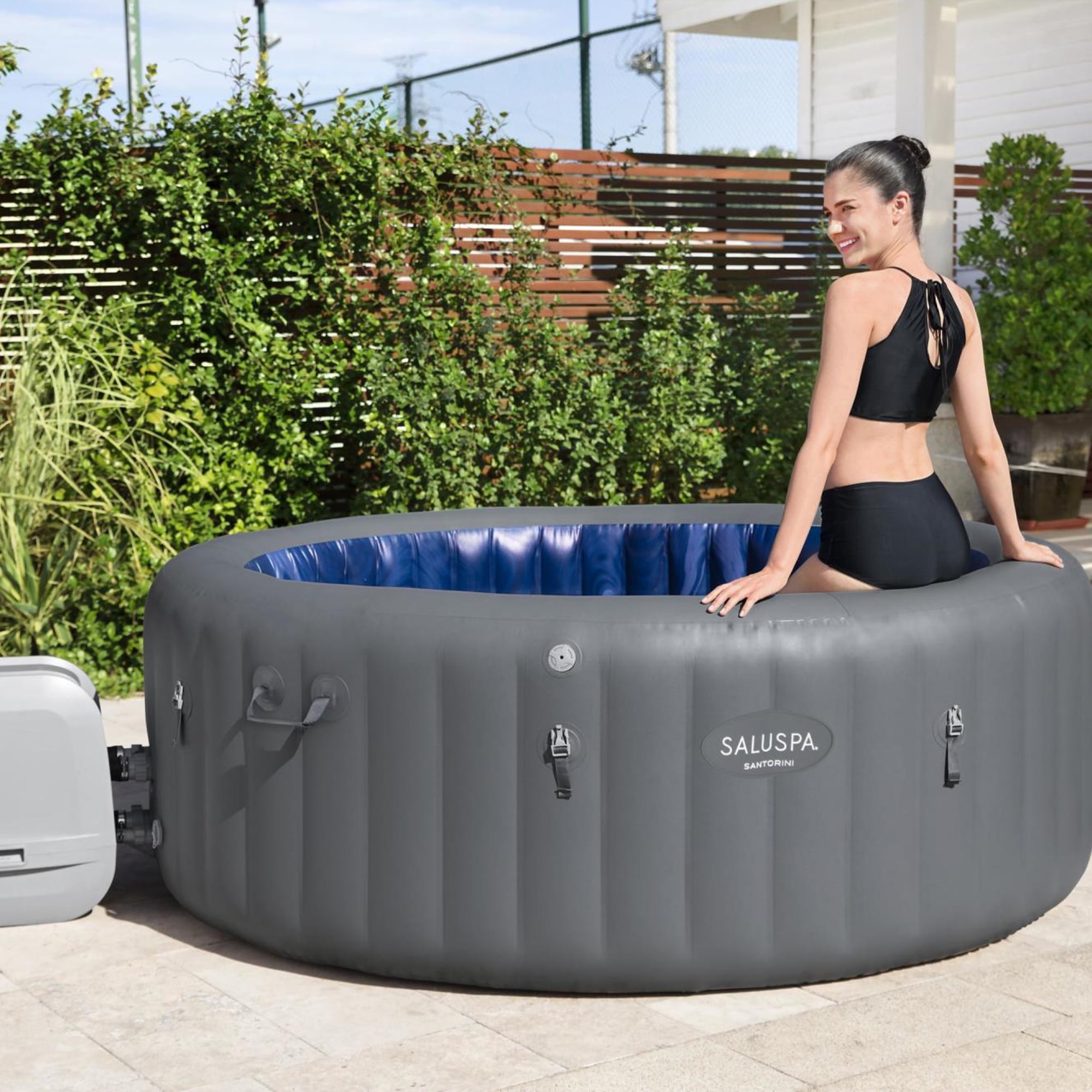 Gray Hot Bestway 180 with Santorini Inflatable HydroJet SaluSpa Tub Jets,
