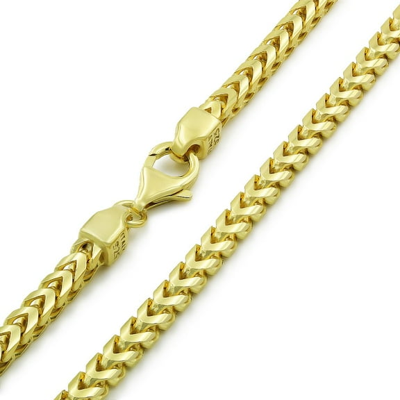 925 Italian Sterling Silver 3.5mm Solid Franco Chain, FREE Microfiber Cloth, Yellow Gold Plated Square Box Link Chain Mens Womens Necklace, Giorgio Bergamo