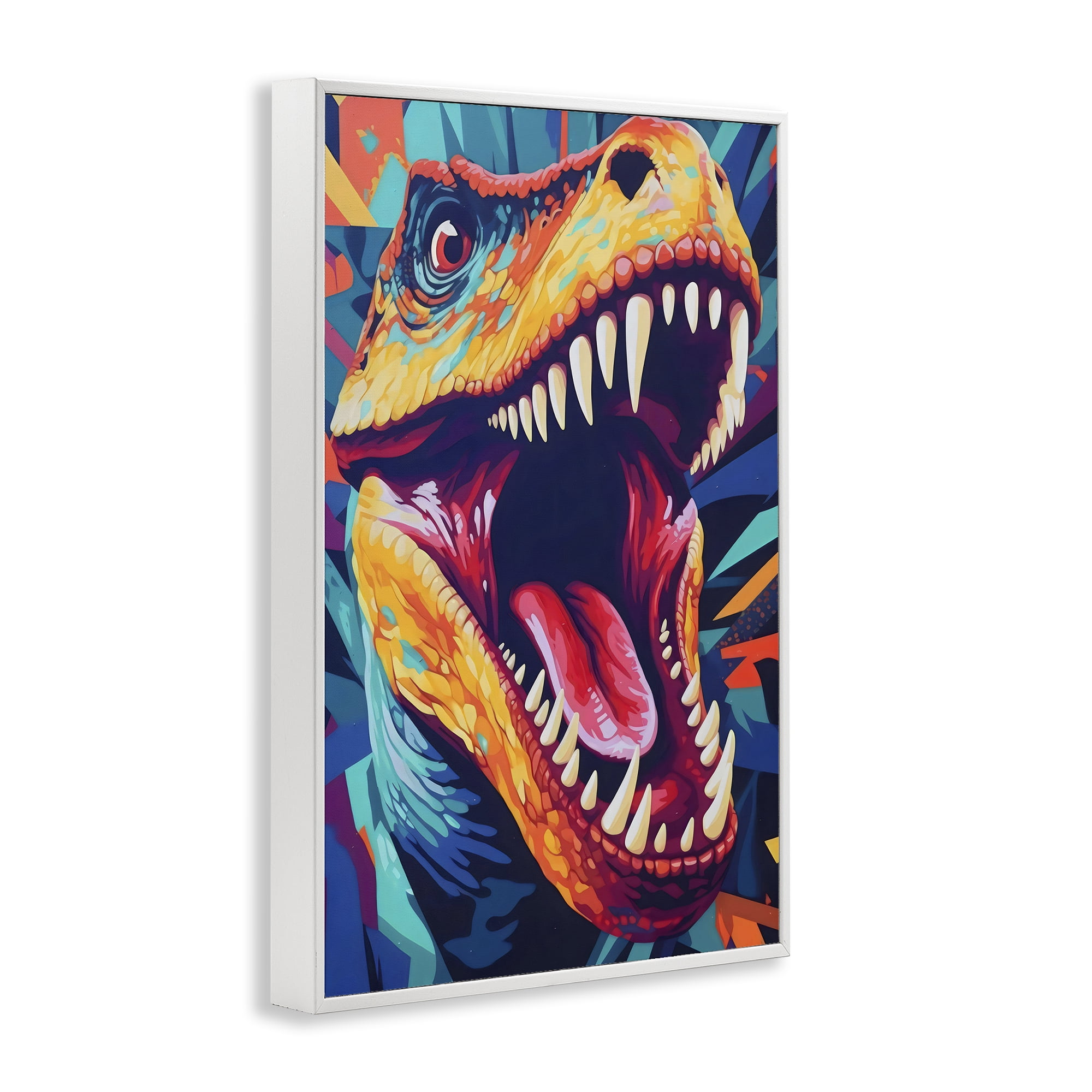 Stupell Industries Pop Style Raptor Dino White Framed Giclee Art, design by Creative Studio