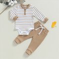 thumbnail image 2 of Infant Newborn Baby Boy Clothes Fall Winter Outfits 0 3 6 9 12 18 24 Months Infant Long Sleeve Stripe Rompers Jogger Pants Sets Infant Boys Clothes,0-3 Months,White, 2 of 4