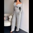 thumbnail image 4 of Conjuntos de Dos Piezas de Otoño para Mujer, Camiseta de Larga con Cuello en V y Pantalones Anchos, Conjuntos de Chándal Informal. Gris XL, 4 of 9