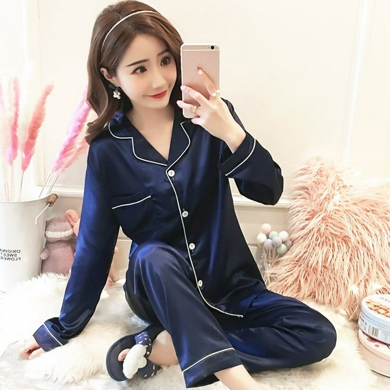 NUOLUX 1 Set Home Nightclothes Trousers Set Simulated Silk Pajamas Kit Stylish Casual Long Sleeve Sleepwear Kit Female Cardigan Sleeping Clothings Kit