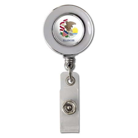 Illinois State Flag Retractable Reel Chrome Badge ID Card Holder Clip