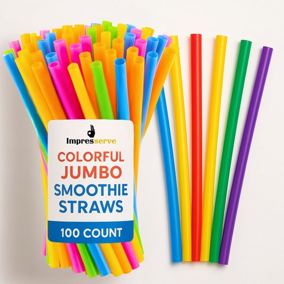 Impresserve Colorful Assorted Jumbo Smoothie Straws - 100 Count