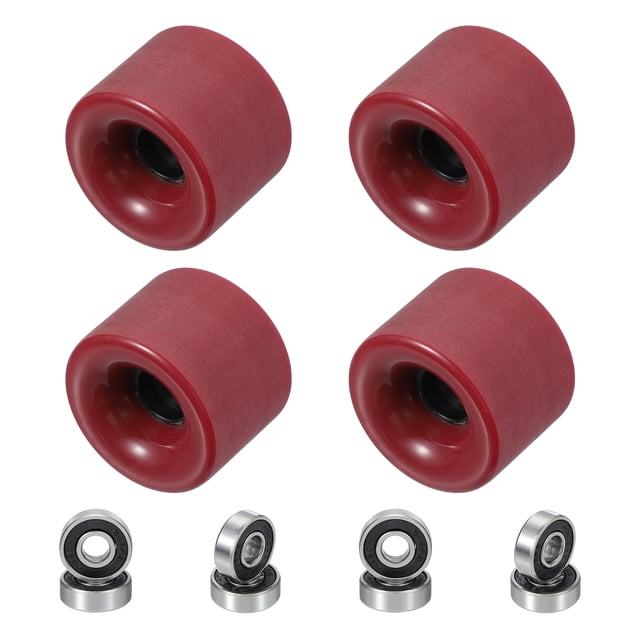 Uxcell Roues de Planche à Roulettes Roues de Rue Roues de Cruiser en PU avec Roulements 608RS pour Remplacement de Skateboards Rouge Foncé Givré 70 x 51 mm