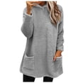 thumbnail image 2 of Gray Womens Fall Tops Women's Double Velvet Autumn and Winter Fluffy Large Profile Long Sleeved Casual Warm Long Sleeved Plush Sweatshirt with Pockets Sweaters for Women, 2 of 6
