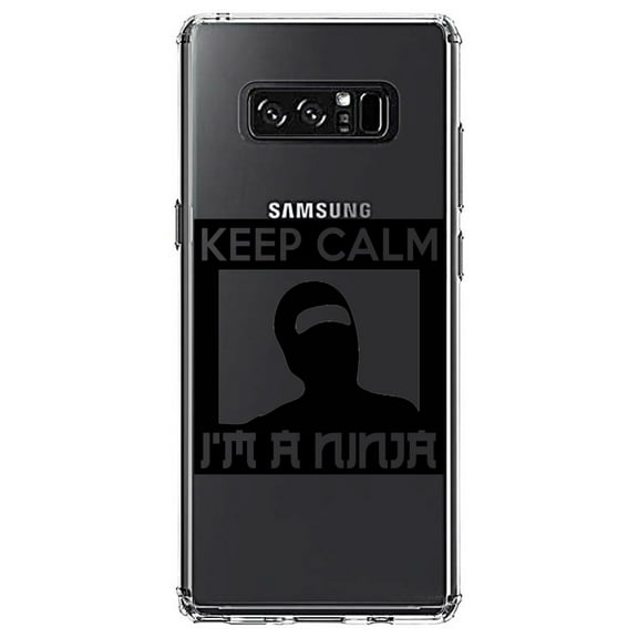 DistinctInk Clear Shockproof Hybrid Case for Samsung Galaxy Note 8 - TPU Bumper Acrylic Back Tempered Glass Screen Protector - Keep Calm I'm a Ninja