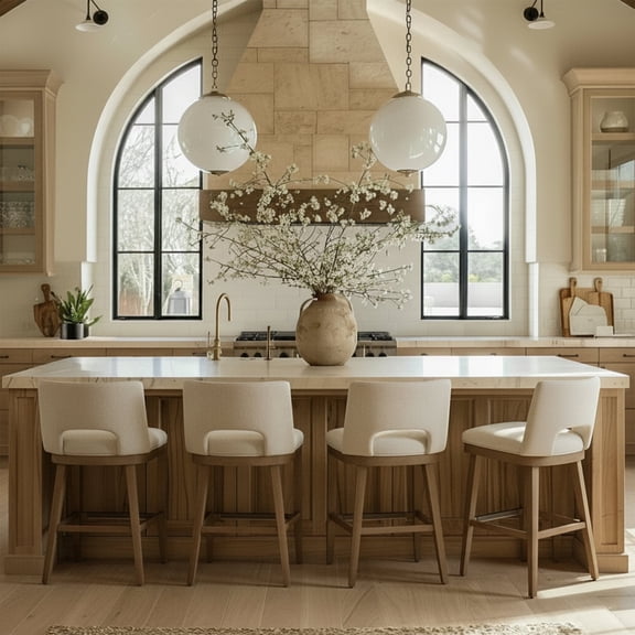 Guyou Linen Bar Stools Set of 4, 26" Modern Counter Height Barstools, Farmhouse Wooden Kitchen Island Chairs with Open Back for Restaurant Kitchen Bar, Beige