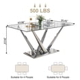 thumbnail image 5 of 63" Rectangular Glass Dining Table for 4-6 People, Modern Clear Tempered Glass Kitchen Table with Unique Stainless Steel Base, Dining Table for Dining Room or Living Room, 5 of 7