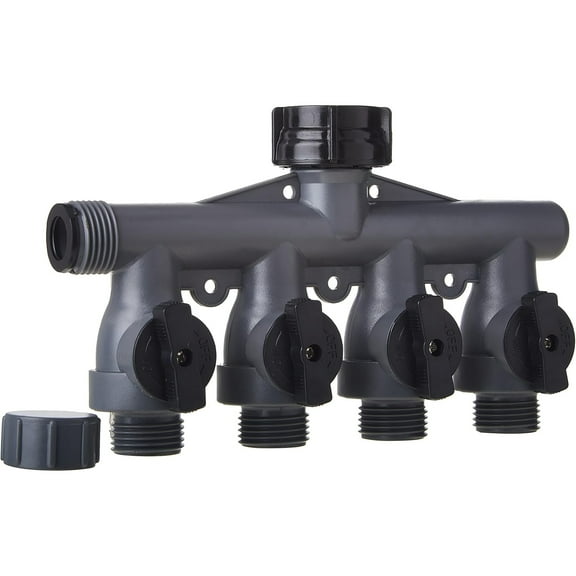 Gilmour Heavy Duty Polymer 4 Way Garden Hose Splitter, Gray