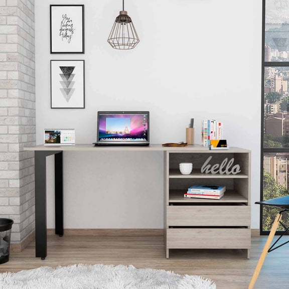 Boahaus Karachi Desk, 2 Drawers, 2 Shelves, for Adults, Grey
