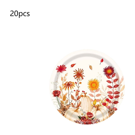 20Pcs Thanksgiving Paper Plates Festive Fall Pumpkin And Maple Leaves Patterns Disposable Tableware For Fall Harvests Party, 7.09 Inch