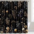 thumbnail image 2 of Vintage Boho Floral Shower Curtain with Hooks, Black & Gold Floral Bathroom Curtain, Waterproof Farmhouse Decor, 2 of 8