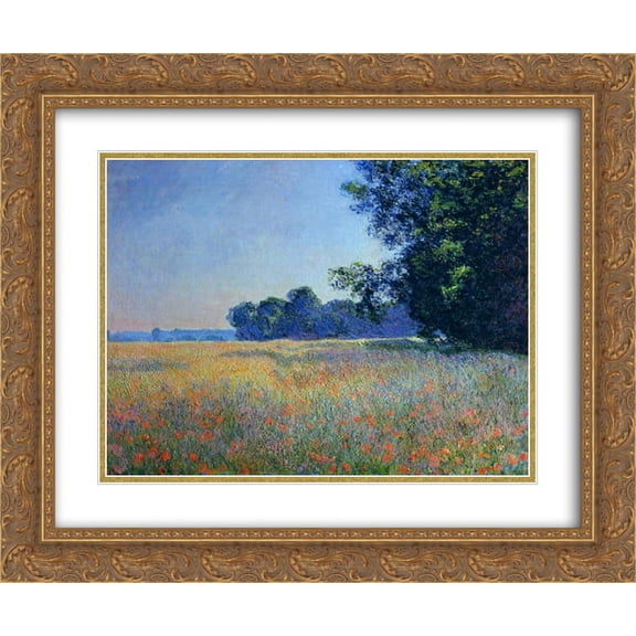 Claude Monet 2x Matted 24x20 Gold Ornate Framed Art Print 'Oat and Poppy Field, Giverny'