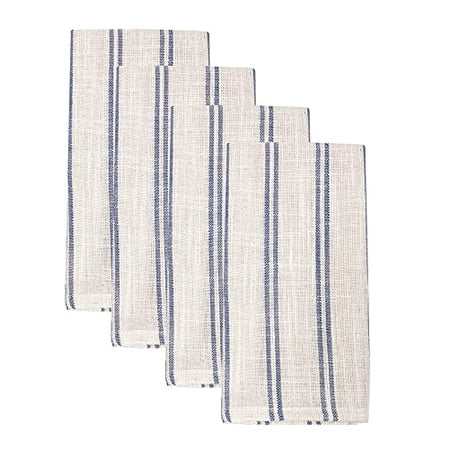 

Fennco Styles Modern Striped Linen Blend Cloth Napkins 20 W x 20 L Set of 4 - Beige Woven Dinner Napkins for Home Décor Dining Table Banquets Family Gathering and Special Events