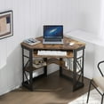 thumbnail image 2 of VECELO Corner Computer Desk with Keyboard Tray and Storage Shelf, Home Office Study Workstation Table , Antique Brown, 2 of 6