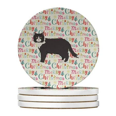 

Carolines Treasures WDK2610RCS4 4 x 4 in. Unisex Poodle Cat No.1 Cat Christmas Large Sandstone Coasters - Pack of 4