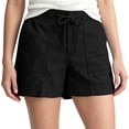 thumbnail image 3 of Women's Solid Lightweight Drawstring Casual High Waist Hiking Shorts Summer Workout Shorts With Pockets, Polyester | UKHCCC,Black L, 3 of 9