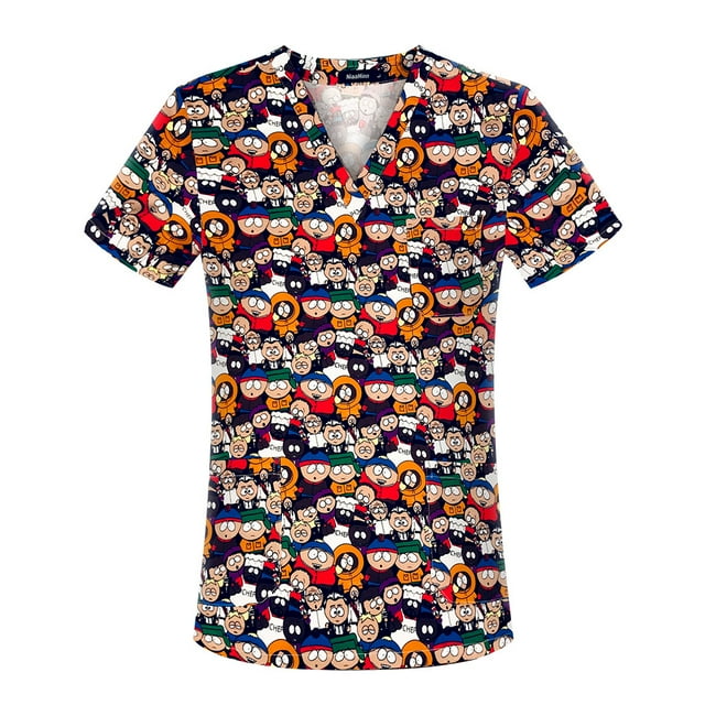 Ropa de lavado con estampado de dibujos animados, ropa de mano con cepillo, ropa de enfermera, camiseta de manga corta con cuello en V para mujer, ropa quirúrgica, ropa de trabajo para hombres