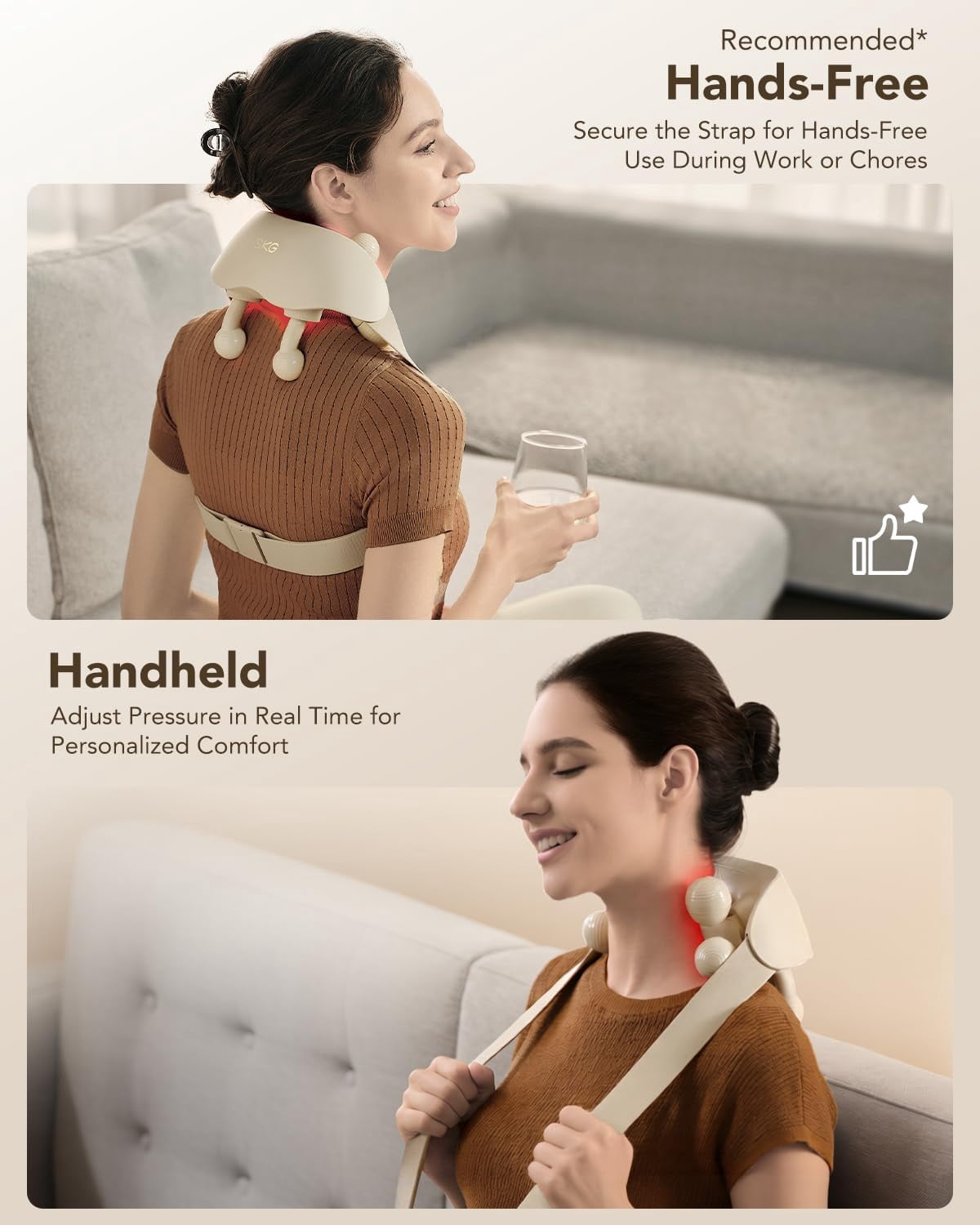 SKG Cordless Neck Massager, Portable Electric Device Featuring Multiple Intensity Levels and Comfortable Warm Function, Designed for Daily Relaxation at Home or Office