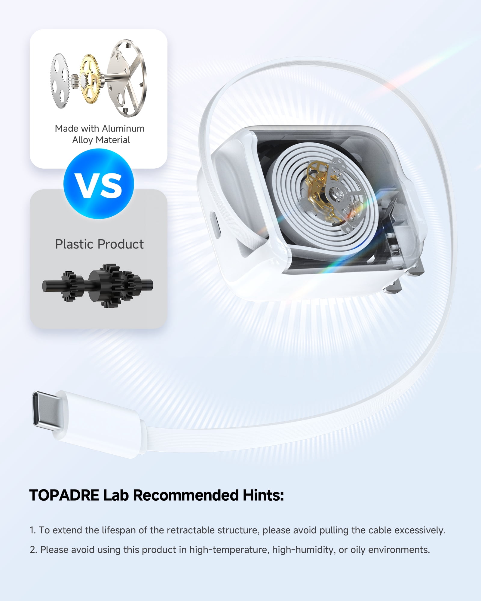 Topadre 2-Pack 30W Retractable Cable USB-C Charger, Foldable plug, for iPhone 17/16/15/Pro/Pro Max, Samsung Galaxy, iPad Series - White