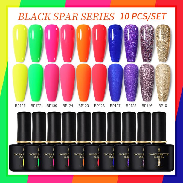 BORN PRETTY 10ml Nail Gel Set Black Spar Series Semi Permanent Nail Gel Varnish UV LED Matte Gel Polish Soak Off UV Gel Kits Gong Bohan LED