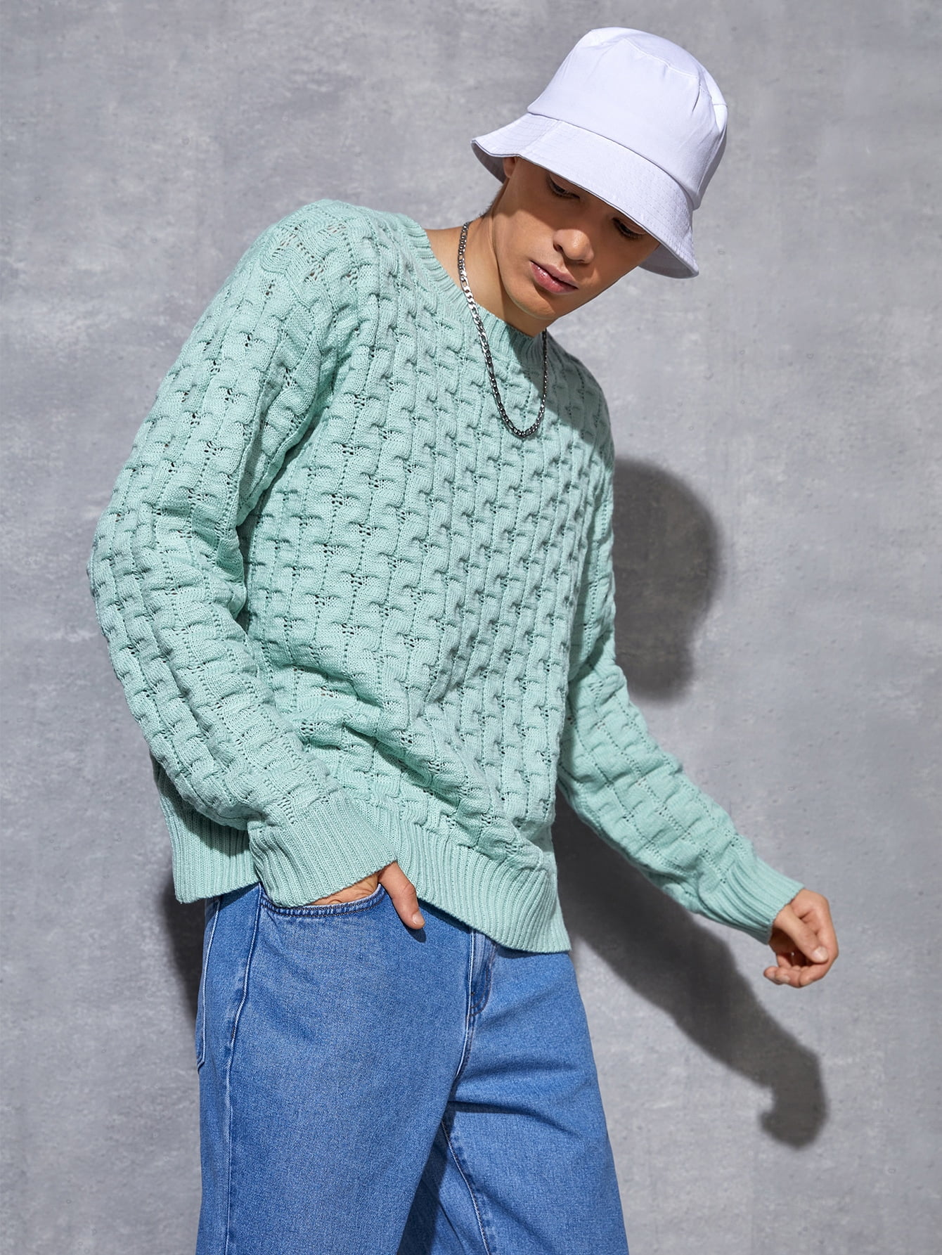 solid cable knit sweater