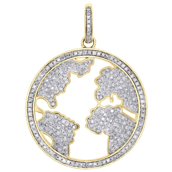 10K Yellow Gold Over White Diamond World Map Pendant 1.70" Globe Pave Charm 1.52 CT