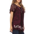 thumbnail image 4 of Sakkas Ash Speckled Tiedye Embroidered Cap Sleeve Blouse Top With Embroidery Hems - Purple - Plus Size, 4 of 5