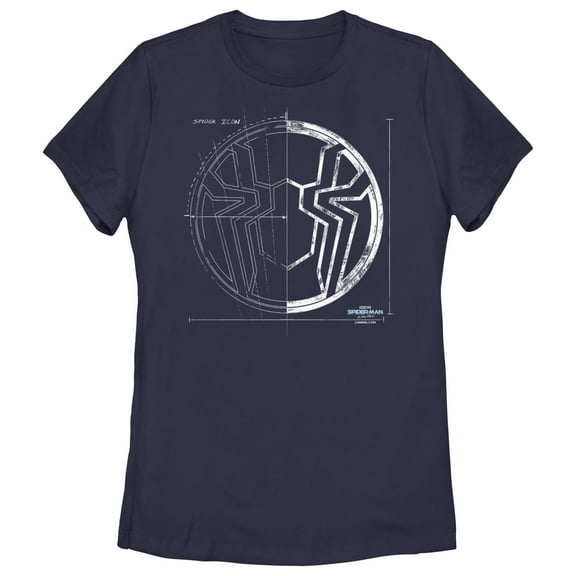 Women's Marvel Spider-Man: No Way Home Spider Icon Blueprint  Graphic Tee Navy Blue 2X Large