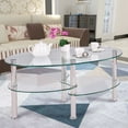 thumbnail image 2 of Topbuy Oval Coffee Table Tempered Glass Top Tea table w/ Chrome Base  for Living Room Clear, 2 of 9