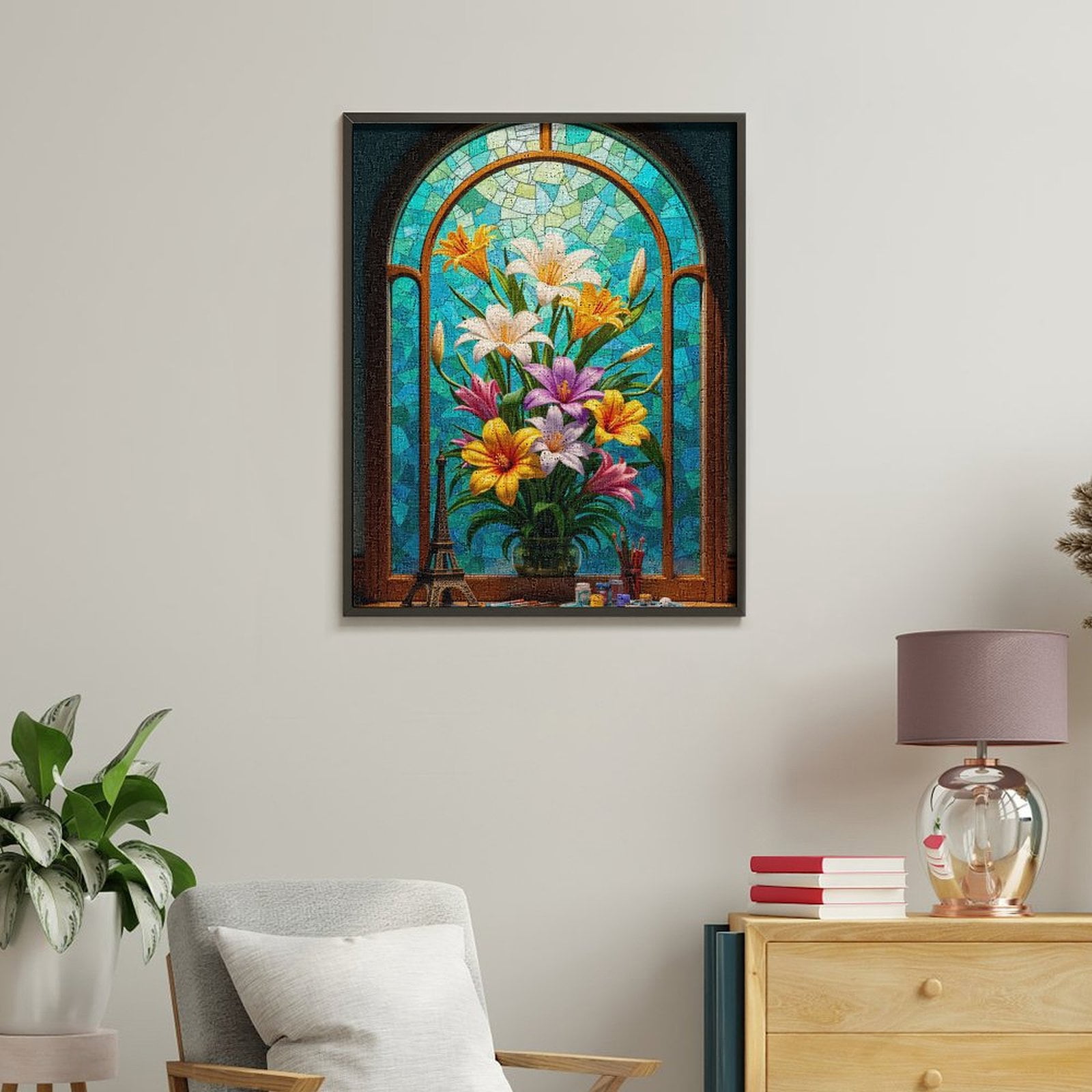 Paint By Numbers Kit for Adults Beginner - Stained Glass Floral Window Art DIY Canvas Painting Kits for Adults, Frameless Paint By Number for Adults for Home Wall Decor 16x20 Inch