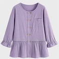 thumbnail image 4 of Womens Cotton Linen Shirts Long Sleeve Button Down Crewneck Ruffled Blouses Trendy Casual Loose Cute Comfy Tops, 4 of 7