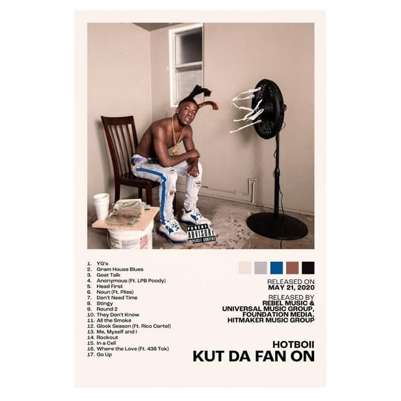 Hotboii Kut Da Fan On Album Cover Music Poster Rap Home Decor For Living Room Hip-Hop Aesthetic Rapper Album Wall Art Records Poster Wall Decor For Bedroom