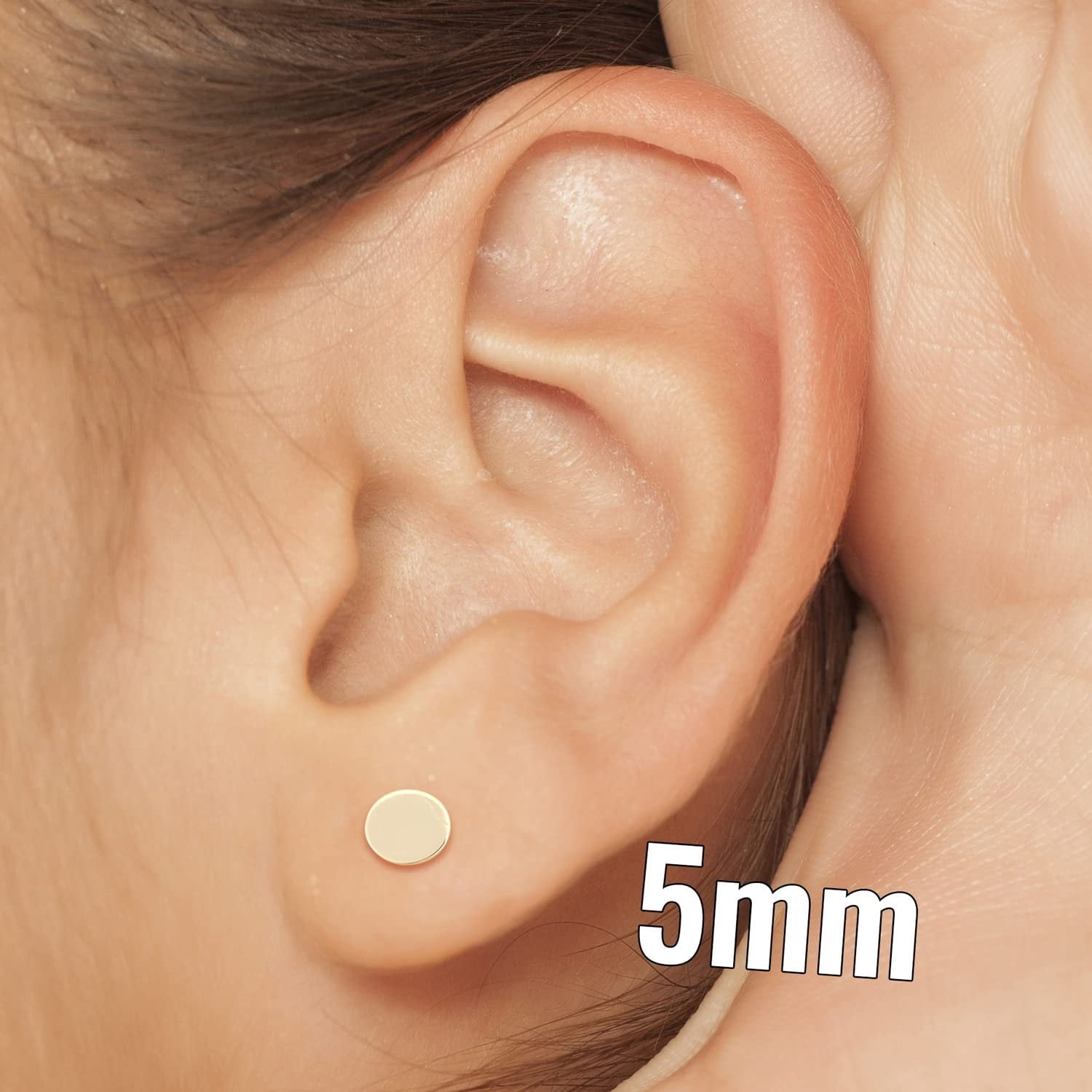 14k Gold Round Disc Studs Flat Circle Dot Earrings 6mm, White Gold