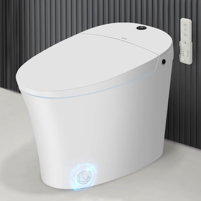 EPLO Toilette Intelligente, Toilette Bidet une Pièce, Double Rinçage Automatique, Fonctionnement à Capteur de Pied, Toilette Allongée Moderne