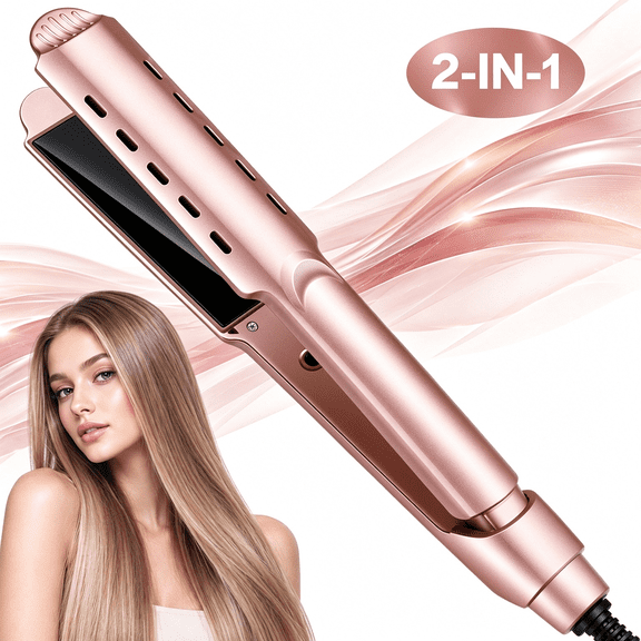 Suproot® 2 in 1 Hair Straightener and Curler, 1.34" Nano Ceramic Titanium Flat Iron for Hair, Ionic Hair Straightener with Fast Heating, 360° Swivel Cord for All Hair Types, Gold