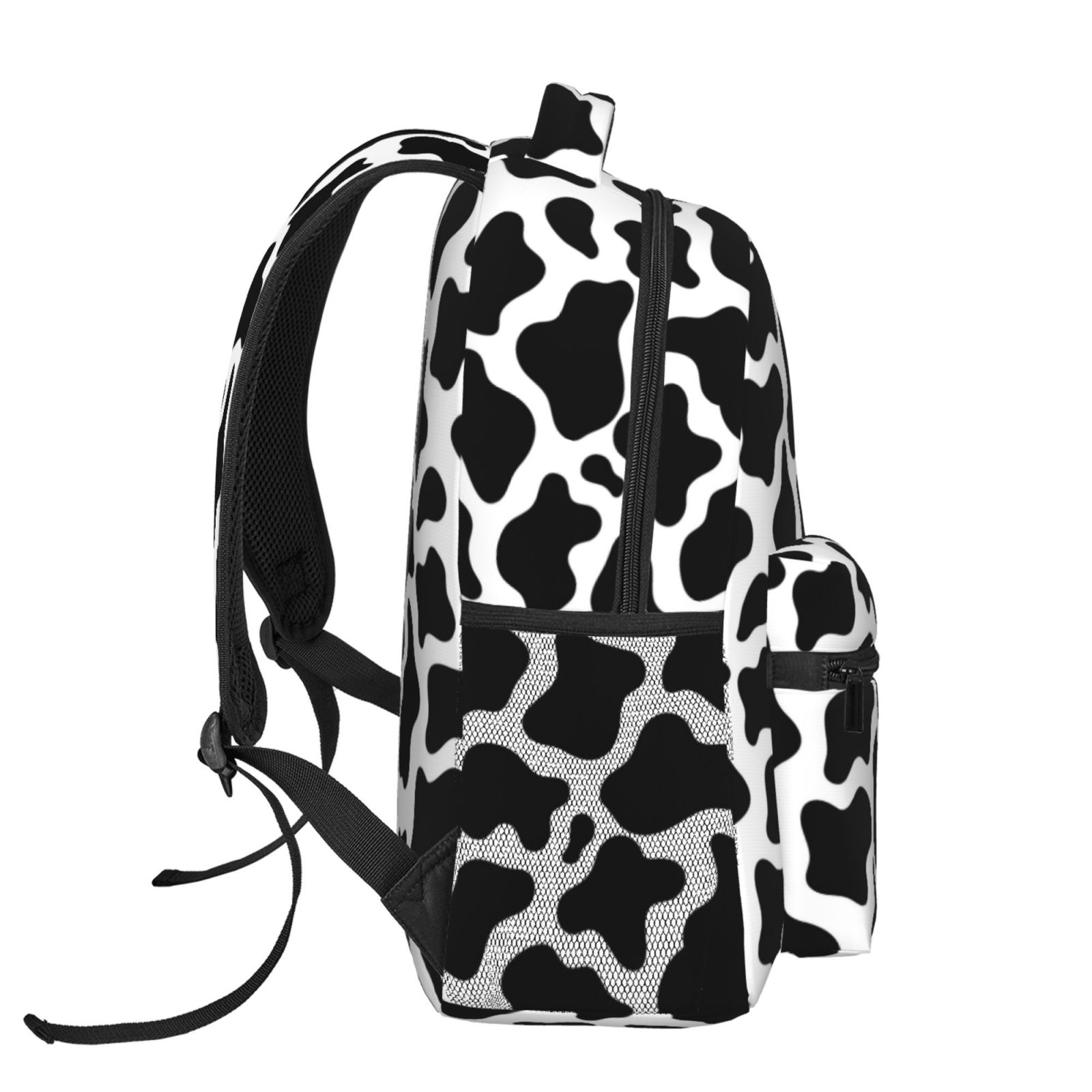 Ratiio Cow Print Black White Print Eco-Friendly Casual Backpack, Water-Resistant Polyester Canvas Daypack with Smooth Zippers, Comfortable & Durable Travel Bag with Laptop Compartment