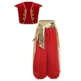 thumbnail image 3 of Eandarui Boys Kids 2Pcs Fairytale Arabian Prince Outfits Braided Trimming Vest and Bloomers Harem Pants Set Red 4, 3 of 5