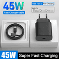 thumbnail image 2 of PD 45W Super Fast Chargere Fast Charging Cable For Samsung Galaxy S24 S23 S22 S21 Ultra USB C Type C Data Cord Phone Accessories EU Black 2in1, 2 of 6