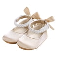 thumbnail image 5 of Zanarzt Toddler Summer Shoes Infant Baby Girls Mary Jane Flats Non Slip Rubber Sole with Bownot Toddler First Walkers Princess Wedding Dress Shoes Beige,US 4.5, 5 of 6
