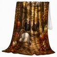 thumbnail image 2 of Printed Flannel Throw Blanket with Autumn Farm Harvest Scene Turkeys Sunflowers, 2 of 9