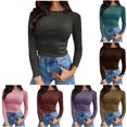 thumbnail image 1 of EQWLJWE Chemises en Tricot pour Femmes Longues Étagères Manches Raglan Extensibles Ajustées Col Rond T-Shirt Blouse Mode Automne Tops Basiques Unis, 1 of 6
