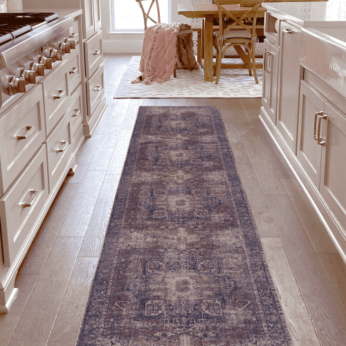 2'6''x10' Runner, Washable Rug, Low-Pile, Non-Slip, Non-Shedding, Foldable, Kid & Pet Friendly - Area Rugs for living room, bedroom, kitchen rug (Burgundy/Blue, 2'6''x10')