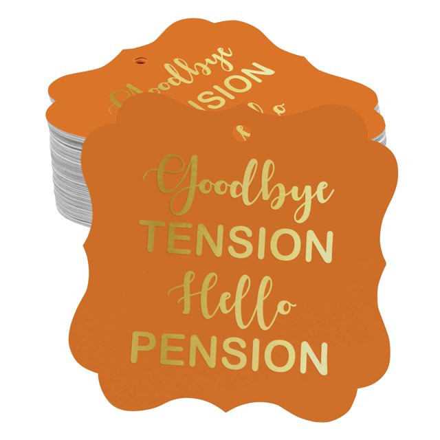 Inkdotpot Pack Of 100 Real Gold Foil Bracket Shape Paper Tags Good Bye Tension Hello Pension Retirement Favor Hang Tags