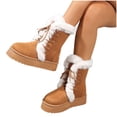 thumbnail image 3 of Women's Winter Faux Fur Trim Snow Boots, Platform Faux Suede Lace-Up Warm Outdoor Boots, 3 of 8