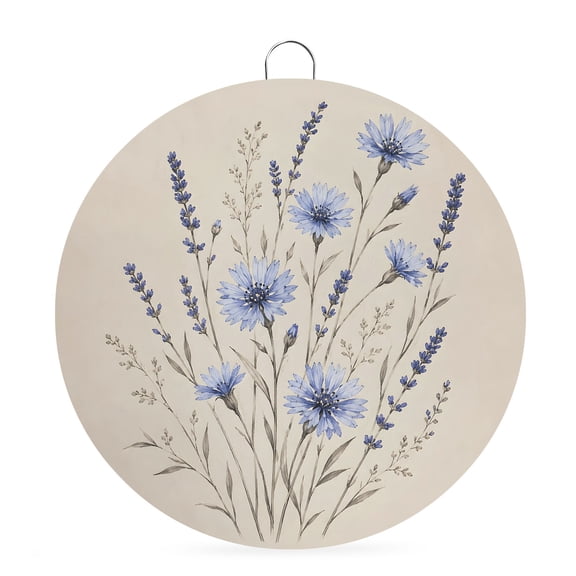 Welcome Sign Front Door Decorations, Blue Daisy Round Wall Art Outdoor Metal Wreaths, Farmhouse Country Botanical Flowers Blossom Seasonal Hanging Sign for Home Porch Decor Warming Gift 8 In