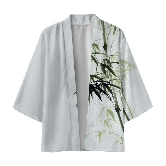 eileial Men's Kimono Cardigan Jackets Casual Long Sleeve Open Front Coat Lightweight Yukata Outwear,White XL